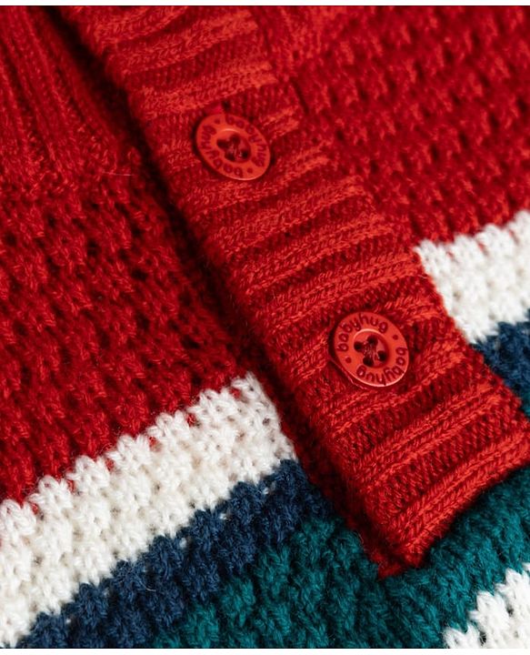 Babyhug Knit Full Sleeves Pullover with Striped Design - Red