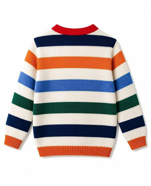 Babyhug Knit Full Sleeves Striped Pullover Sweater - Red
