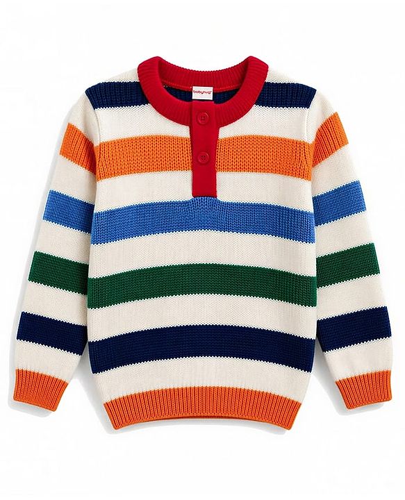 Babyhug Knit Full Sleeves Striped Pullover Sweater - Red