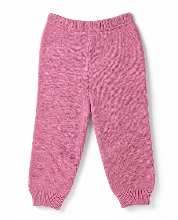 Babyhug Knit Full Sleeves Solid Colour Winter Wear Suit Set with Bow Applique - Pink