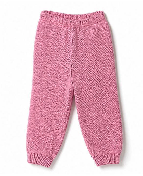 Babyhug Knit Full Sleeves Solid Colour Winter Wear Suit Set with Bow Applique - Pink