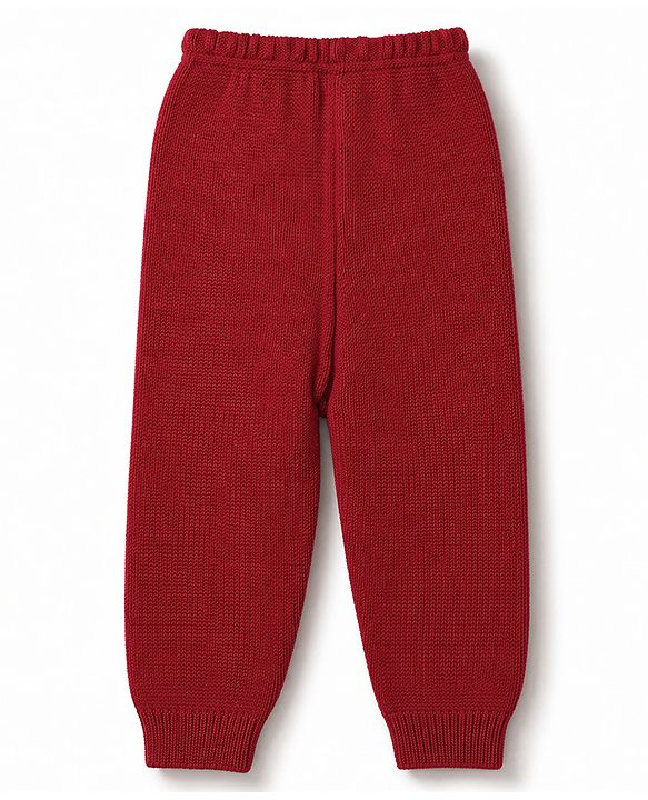 Babyhug Knit Full Sleeves Winter Wear Sets with Bow Applique - Red