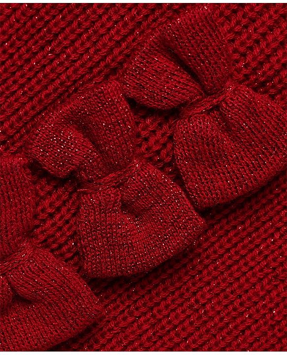 Babyhug Knit Full Sleeves Winter Wear Sets with Bow Applique - Red