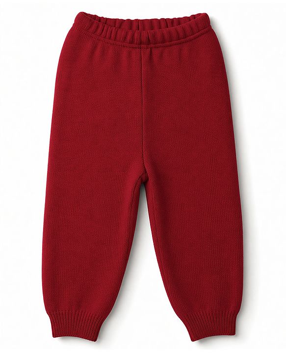 Babyhug Knit Full Sleeves Winter Wear Sets with Bow Applique - Red