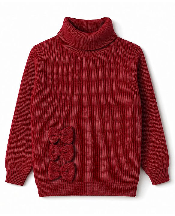 Babyhug Knit Full Sleeves Winter Wear Sets with Bow Applique - Red