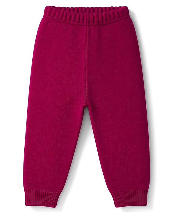 Babyhug Knit Full Sleeves Skivi Ribbed Winter Wear Top & Jogger Set Bow Applique - Fuschia