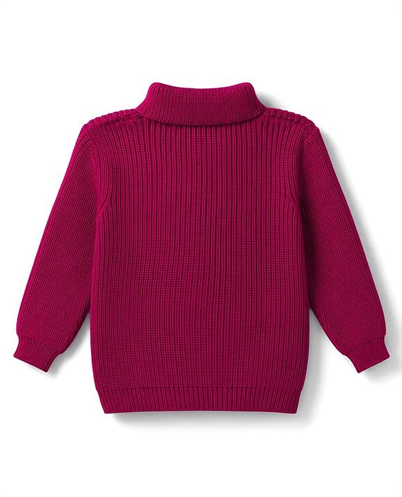 Babyhug Knit Full Sleeves Skivi Ribbed Winter Wear Top & Jogger Set Bow Applique - Fuschia