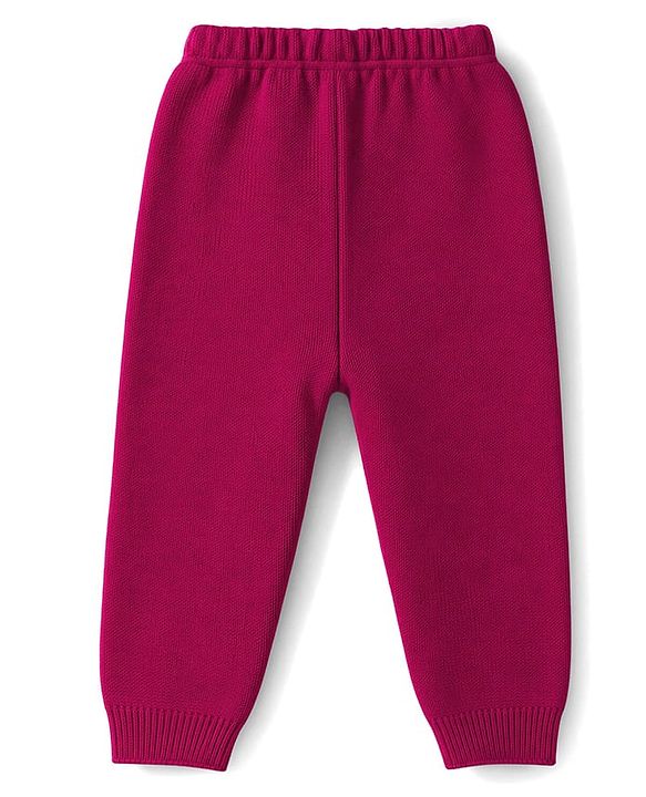 Babyhug Knit Full Sleeves Skivi Ribbed Winter Wear Top & Jogger Set Bow Applique - Fuschia