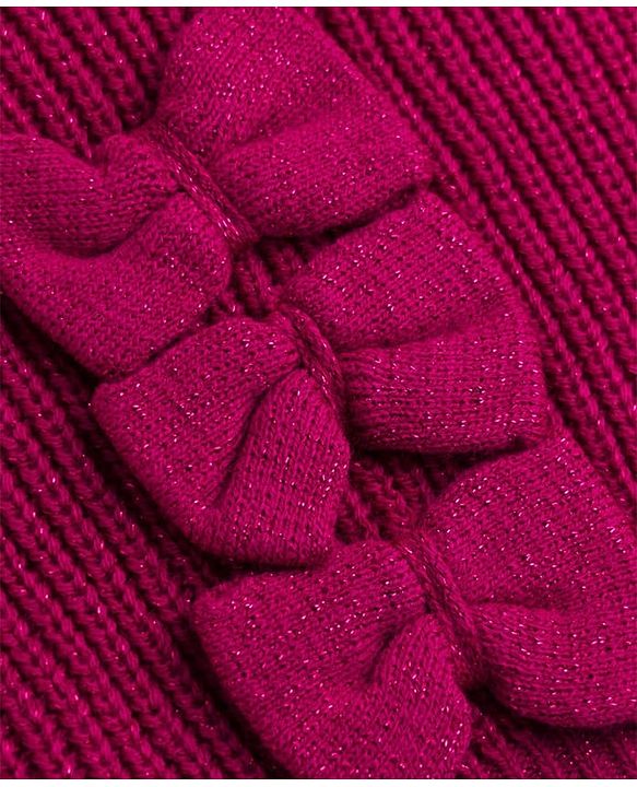 Babyhug Knit Full Sleeves Skivi Ribbed Winter Wear Top & Jogger Set Bow Applique - Fuschia
