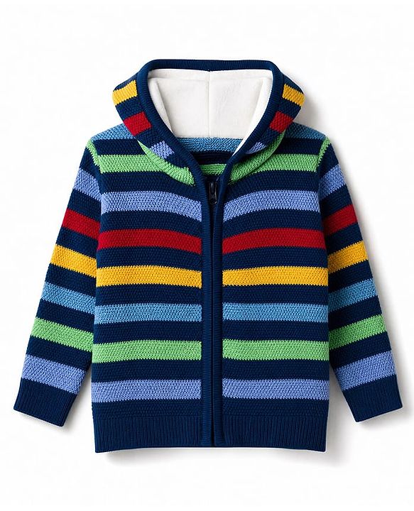 Babyhug Knit Full Sleeves Hooded sweaters with Striped Design - Black