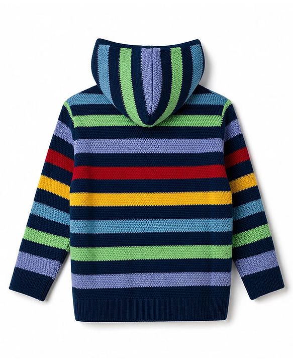 Babyhug Knit Full Sleeves Hooded sweaters with Striped Design - Black