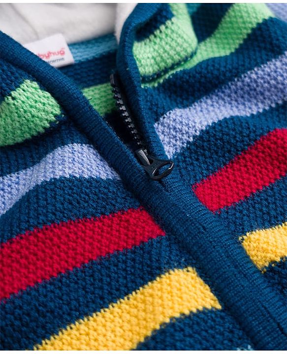 Babyhug Knit Full Sleeves Hooded sweaters with Striped Design - Black