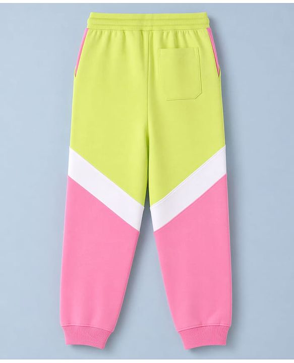Pine Kids Cotton Knit Full Length Lounge & Track Pant With Text Print - Limegreen