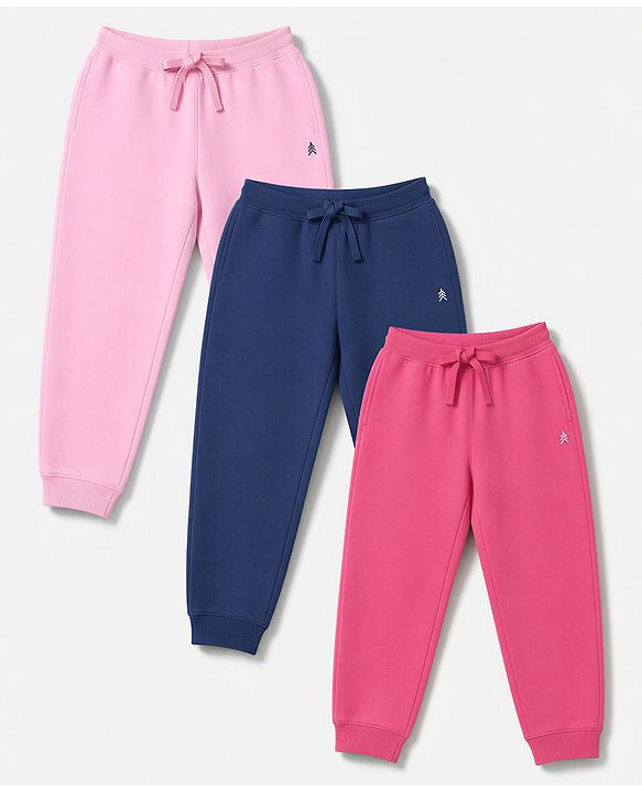 Pine Kids Cotton Knit Full Length Solid Lounge Pants - Pink, Blue & Dark Pink