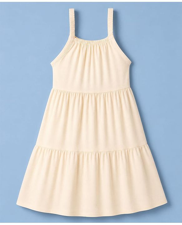 Pine Kids Cotton Knit Frock With Inner Tee with Short Sleeves - Beige