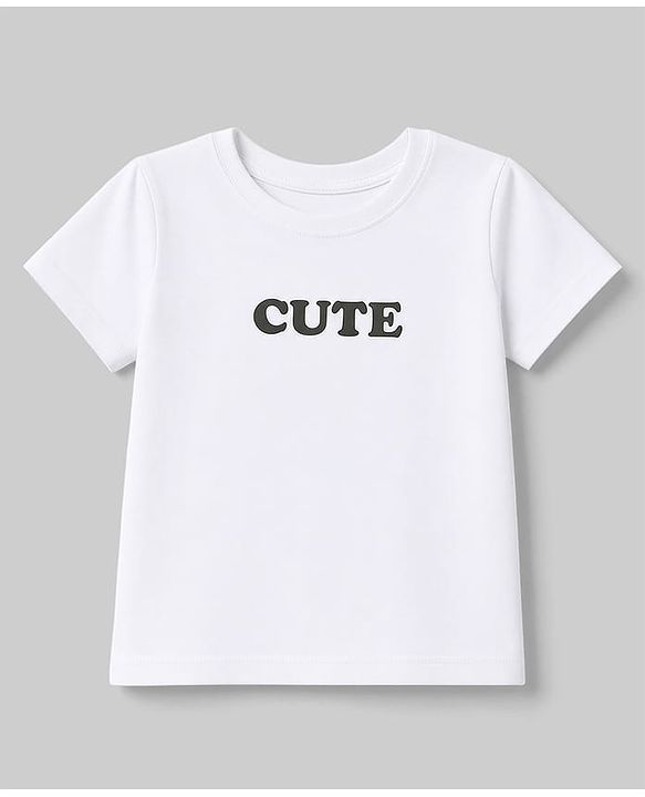 Pine Kids Cotton Knit Half Sleeves Frock with Inner Tee & Cute Text Print - Olive Green