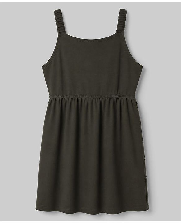 Pine Kids Cotton Knit Half Sleeves Frock with Inner Tee & Cute Text Print - Olive Green