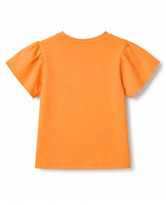 Pine Kids Cotton Knit Half Sleeves Floral Printed Frock with Inner Tee- Orange