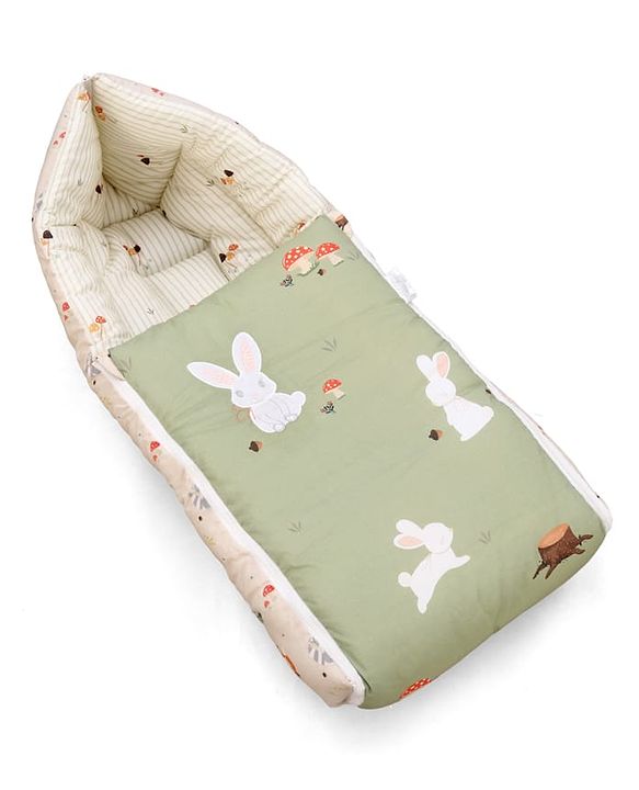 Babyhug Premium 100% Cotton Muslin Sleeping Bag - Woodland Print - Beige| Breathable Baby Sleep Sack| Hooded Swaddle Wrap| Easy Button Closure| Soft Lightweight| New Born Essential