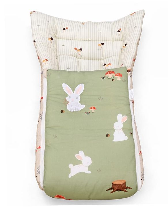 Babyhug Premium 100% Cotton Muslin Sleeping Bag - Woodland Print - Beige| Breathable Baby Sleep Sack| Hooded Swaddle Wrap| Easy Button Closure| Soft Lightweight| New Born Essential