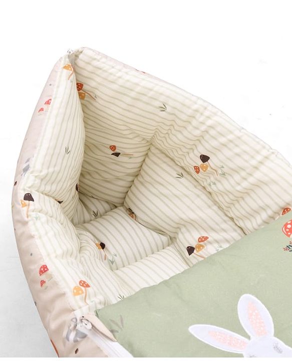 Babyhug Premium 100% Cotton Muslin Sleeping Bag - Woodland Print - Beige| Breathable Baby Sleep Sack| Hooded Swaddle Wrap| Easy Button Closure| Soft Lightweight| New Born Essential