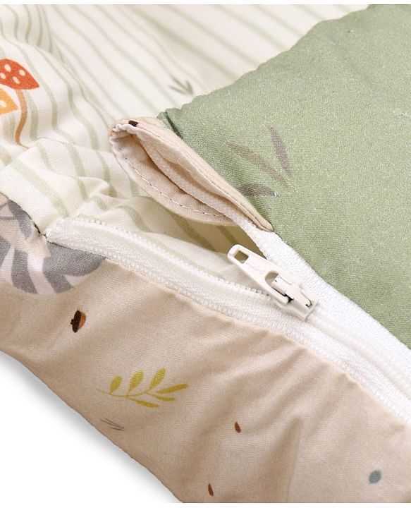 Babyhug Premium 100% Cotton Muslin Sleeping Bag - Woodland Print - Beige| Breathable Baby Sleep Sack| Hooded Swaddle Wrap| Easy Button Closure| Soft Lightweight| New Born Essential