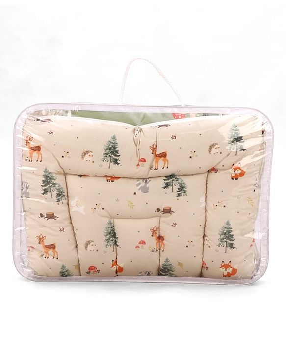 Babyhug Premium 100% Cotton Muslin Sleeping Bag - Woodland Print - Beige| Breathable Baby Sleep Sack| Hooded Swaddle Wrap| Easy Button Closure| Soft Lightweight| New Born Essential