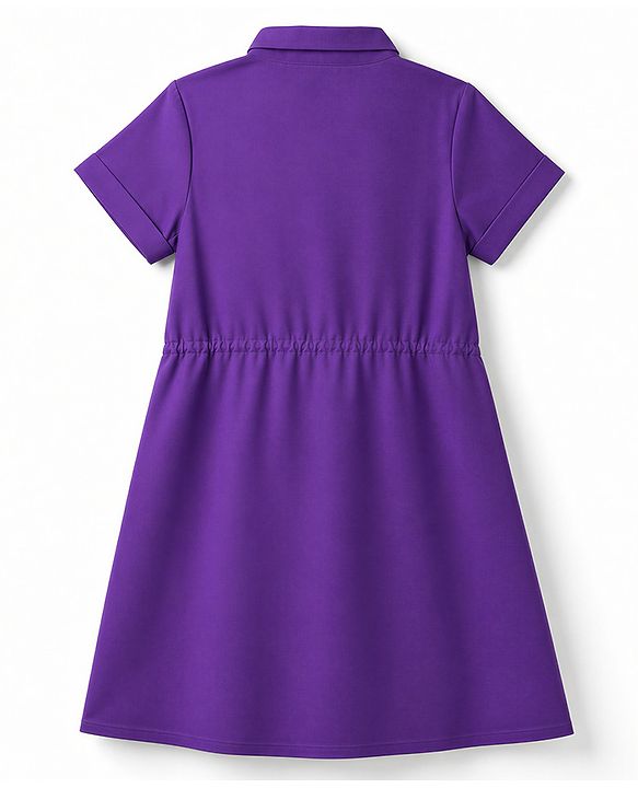 Pine Kids Twill Woven Solid Shirt Dress with Half Sleeves - Purple