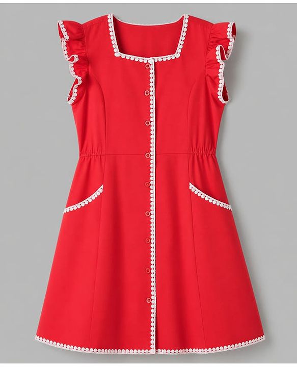 Pine Kids Cotton Woven Sleeveless Frock With Lace Detailing - Red