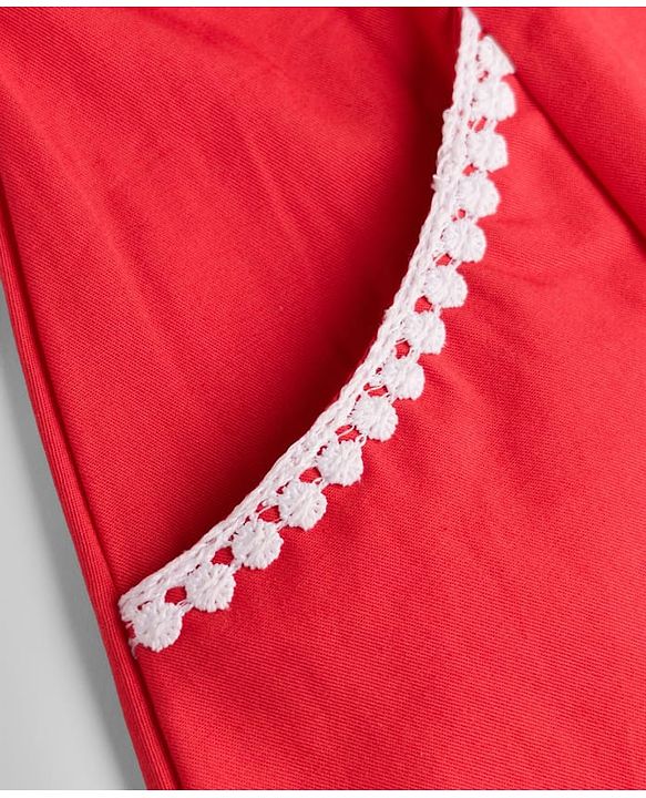 Pine Kids Cotton Woven Sleeveless Frock With Lace Detailing - Red