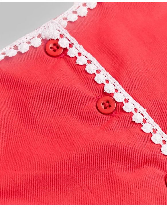 Pine Kids Cotton Woven Sleeveless Frock With Lace Detailing - Red