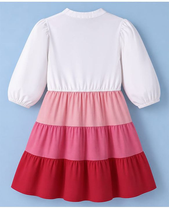 Pine Kids Cotton Woven One Piece Dress with Full Sleeves - White