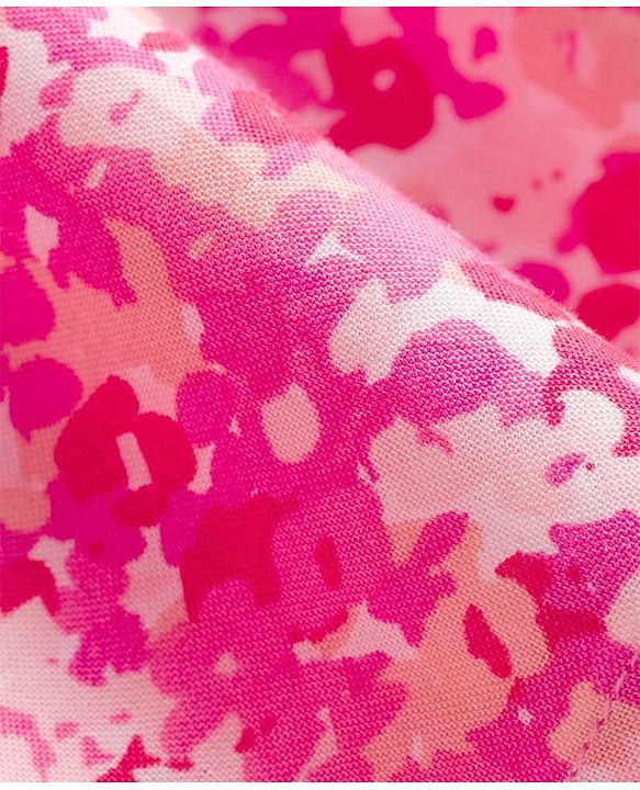 Pine Kids Woven Full Puffed Sleeves Floral Printed Tiered Frock - Pink