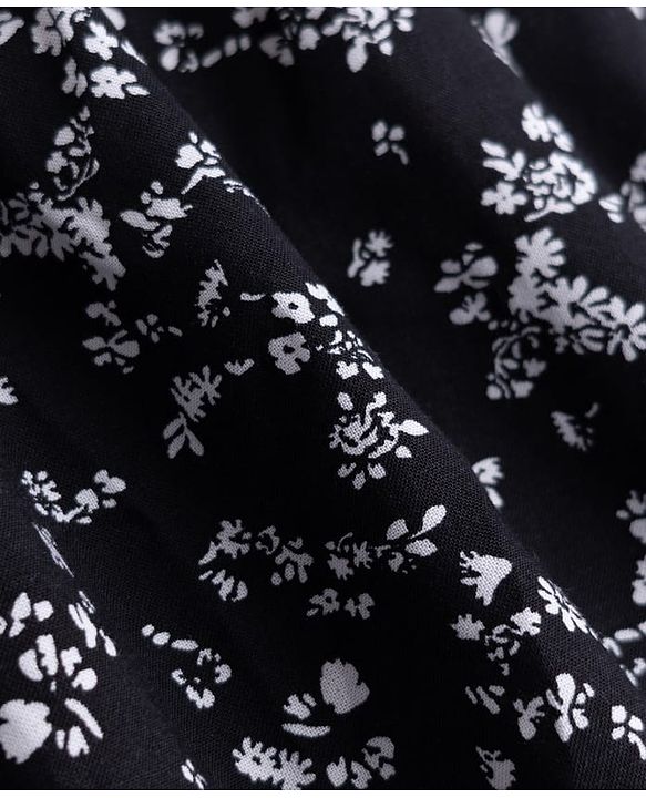 Pine Kids Cotton Woven One Piece Dress with Short Sleeves and Floral Print - Black