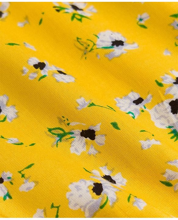 Pine Kids Rayon Woven Half  Puffed Sleeves Floral Printed Tiered Dress with Belt  - Yellow
