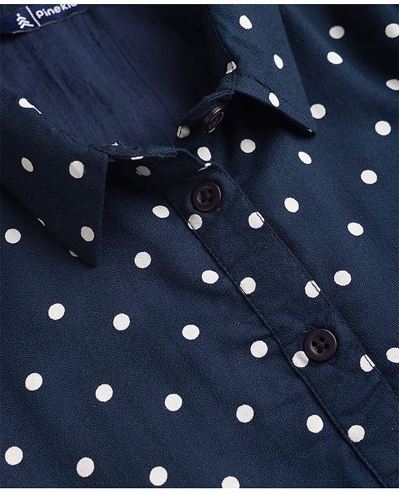 Pine Kids Cotton Woven Half Sleeves Frock With Polka Dot -Navy Blue