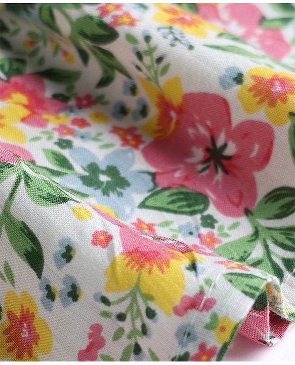 Pine Kids Woven Half Sleeves Floral Printed Frock - White