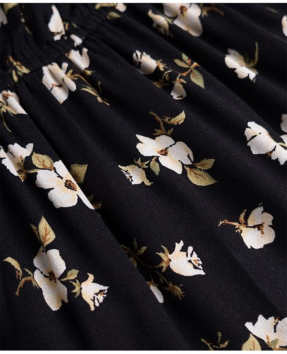 Pine Kids Woven Full Sleeves Floral Printed Tiered Frock - Black