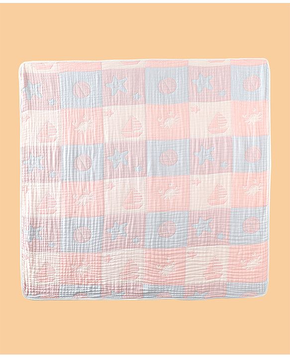 Babyhug 6 Layer 100% Cotton Baby Blanket - Blue & Pink| All-Season Lightweight Blanket| Soft & Breathable| Gentle on Baby's Skin| Unisex Baby Bedding Essential| Machine Washable| New Born Gifting