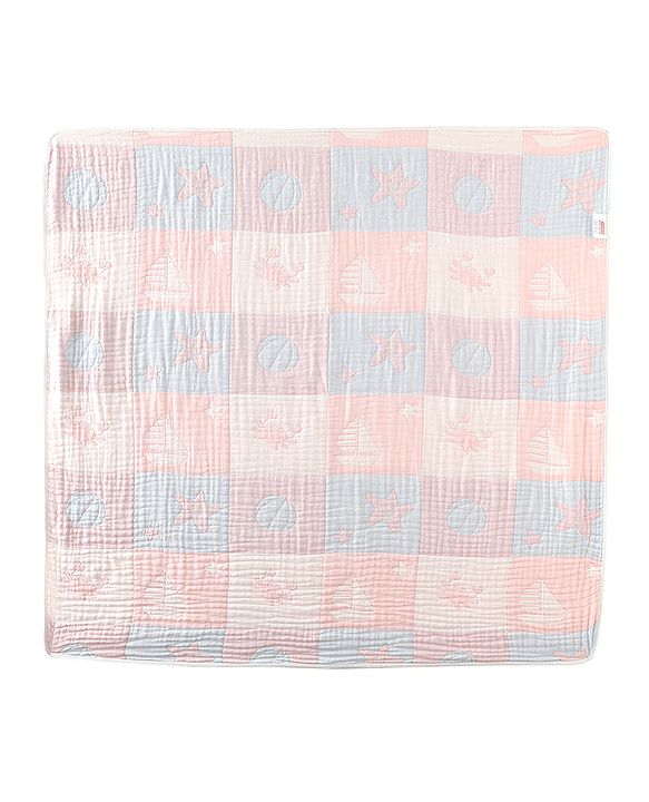 Babyhug 6 Layer 100% Cotton Baby Blanket - Blue & Pink| All-Season Lightweight Blanket| Soft & Breathable| Gentle on Baby's Skin| Unisex Baby Bedding Essential| Machine Washable| New Born Gifting
