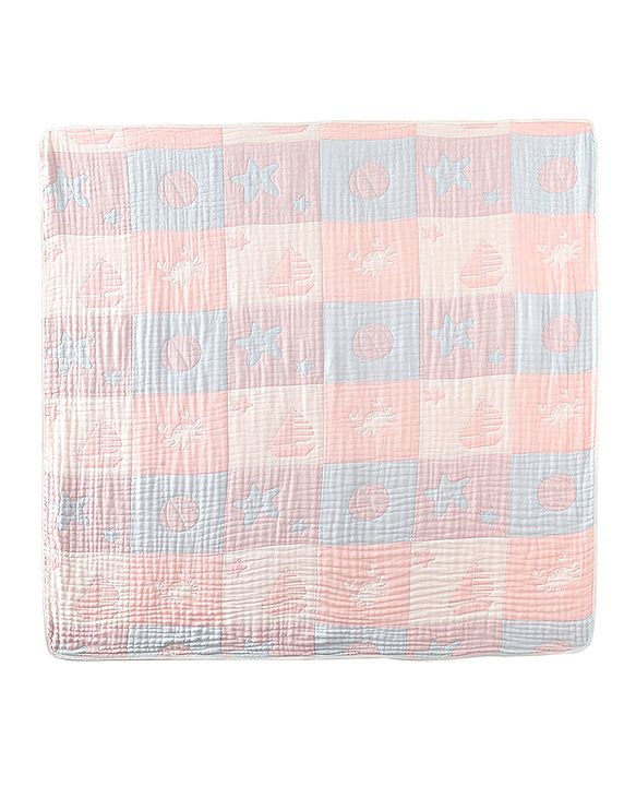 Babyhug 6 Layer 100% Cotton Baby Blanket - Blue & Pink| All-Season Lightweight Blanket| Soft & Breathable| Gentle on Baby's Skin| Unisex Baby Bedding Essential| Machine Washable| New Born Gifting