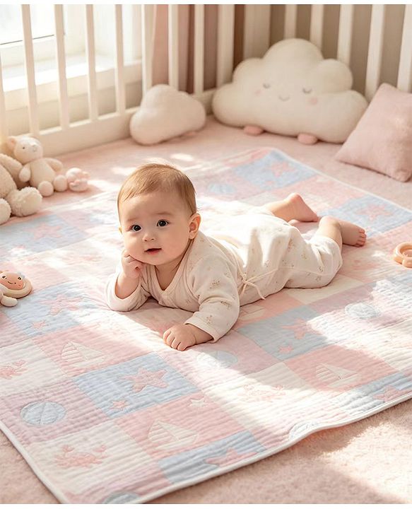 Babyhug 6 Layer 100% Cotton Baby Blanket - Blue & Pink| All-Season Lightweight Blanket| Soft & Breathable| Gentle on Baby's Skin| Unisex Baby Bedding Essential| Machine Washable| New Born Gifting
