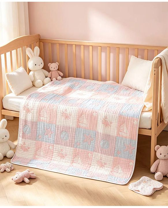 Babyhug 6 Layer 100% Cotton Baby Blanket - Blue & Pink| All-Season Lightweight Blanket| Soft & Breathable| Gentle on Baby's Skin| Unisex Baby Bedding Essential| Machine Washable| New Born Gifting