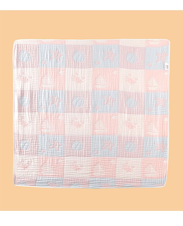 Babyhug 6 Layer 100% Cotton Baby Blanket - Blue & Pink| All-Season Lightweight Blanket| Soft & Breathable| Gentle on Baby's Skin| Unisex Baby Bedding Essential| Machine Washable| New Born Gifting