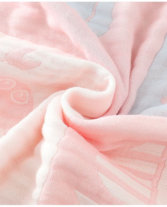 Babyhug 6 Layer 100% Cotton Baby Blanket - Blue & Pink| All-Season Lightweight Blanket| Soft & Breathable| Gentle on Baby's Skin| Unisex Baby Bedding Essential| Machine Washable| New Born Gifting