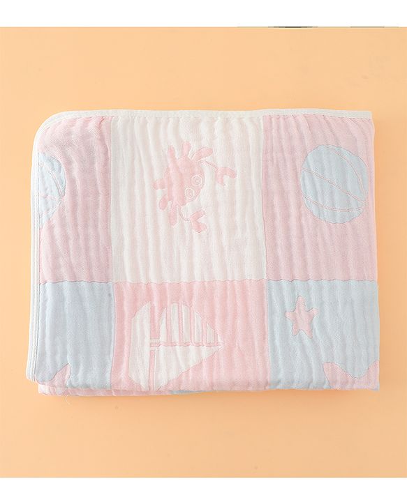 Babyhug 6 Layer 100% Cotton Baby Blanket - Blue & Pink| All-Season Lightweight Blanket| Soft & Breathable| Gentle on Baby's Skin| Unisex Baby Bedding Essential| Machine Washable| New Born Gifting