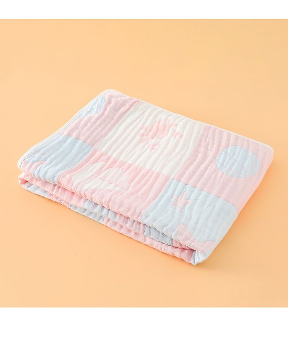 Babyhug 6 Layer 100% Cotton Baby Blanket - Blue & Pink| All-Season Lightweight Blanket| Soft & Breathable| Gentle on Baby's Skin| Unisex Baby Bedding Essential| Machine Washable| New Born Gifting
