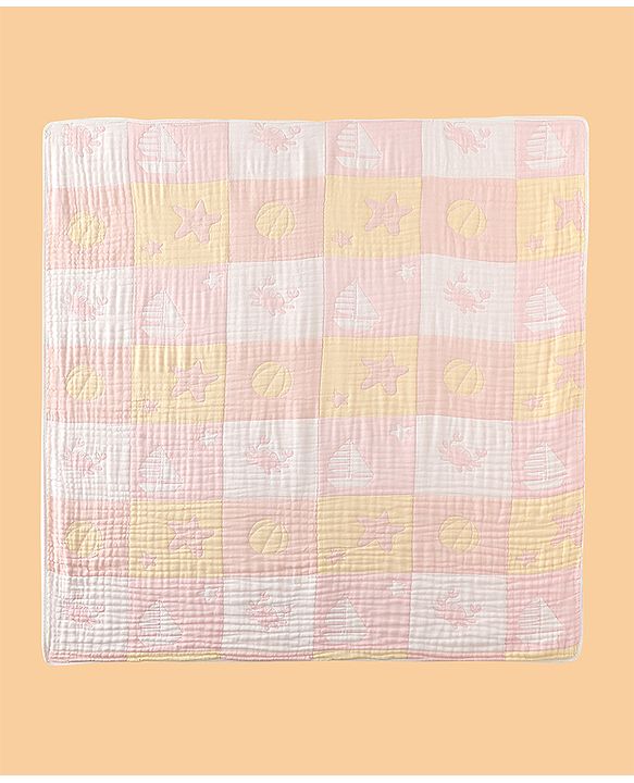 Babyhug 6 Layer 100% Cotton Baby Blanket - Blue & Pink| All-Season Lightweight Blanket| Soft & Breathable| Gentle on Baby's Skin| Unisex Baby Bedding Essential| Machine Washable| New Born Gifting