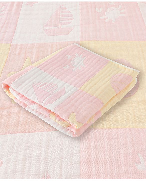 Babyhug 6 Layer 100% Cotton Baby Blanket - Blue & Pink| All-Season Lightweight Blanket| Soft & Breathable| Gentle on Baby's Skin| Unisex Baby Bedding Essential| Machine Washable| New Born Gifting