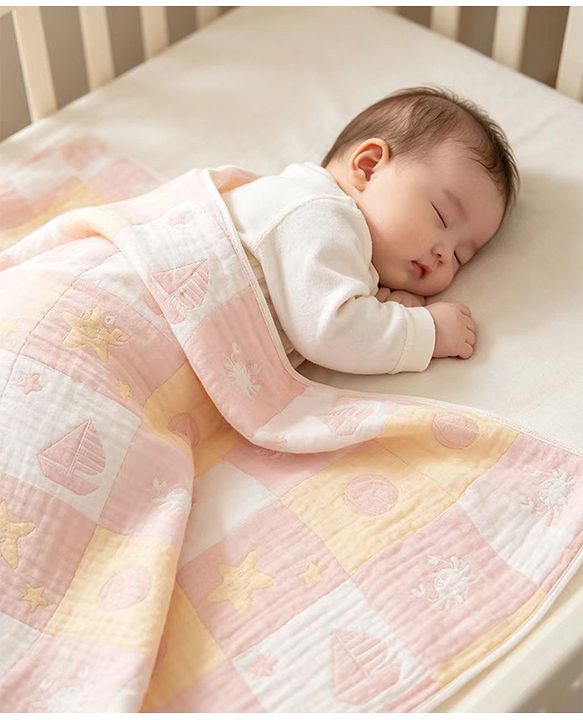 Babyhug 6 Layer 100% Cotton Baby Blanket - Blue & Pink| All-Season Lightweight Blanket| Soft & Breathable| Gentle on Baby's Skin| Unisex Baby Bedding Essential| Machine Washable| New Born Gifting